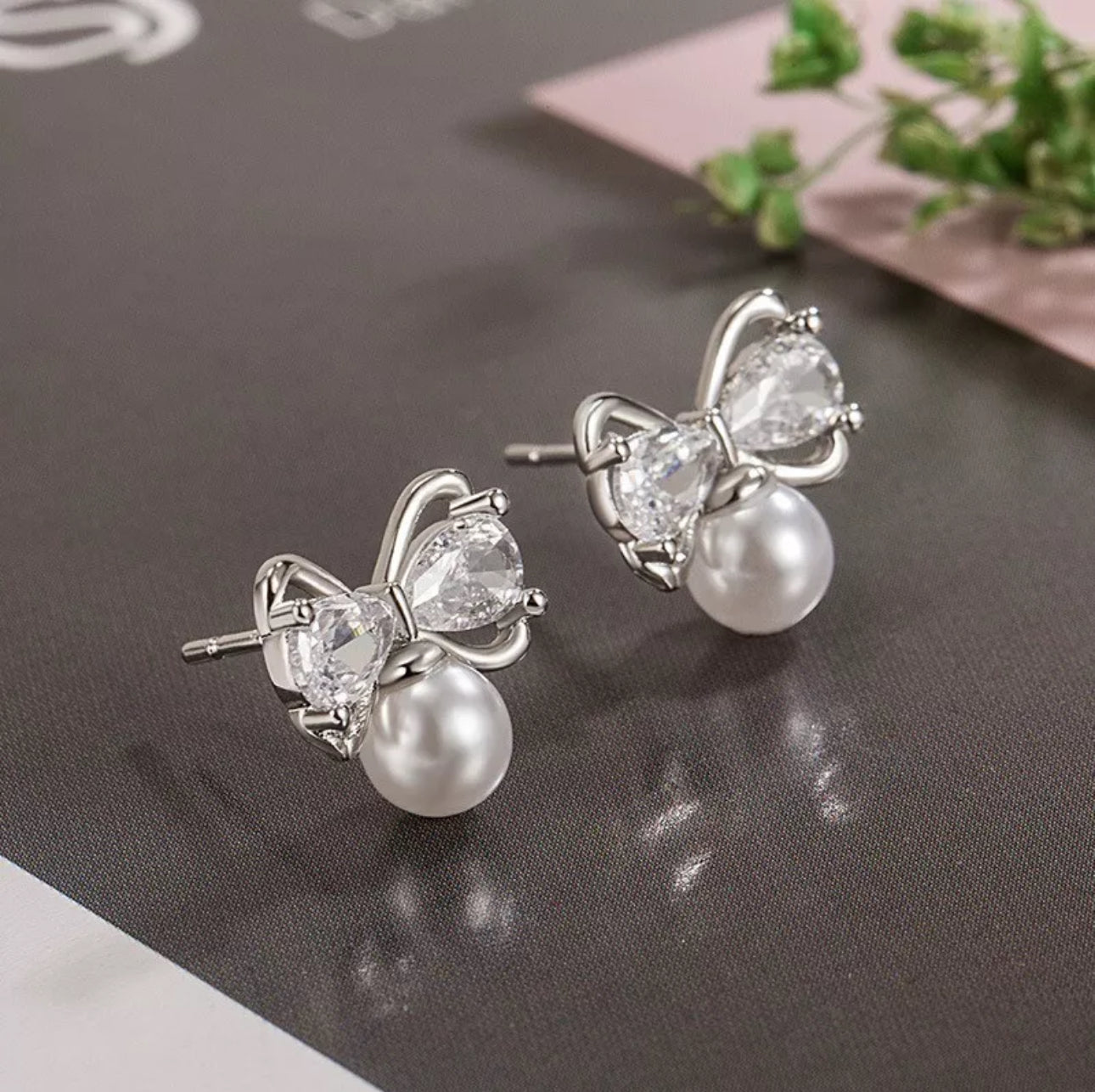 925 Sterling Silver Butterfly Pearl Gemstone Stud Earrings