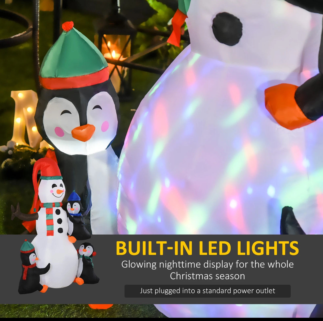 6ft Inflatable Snowman & Penguins