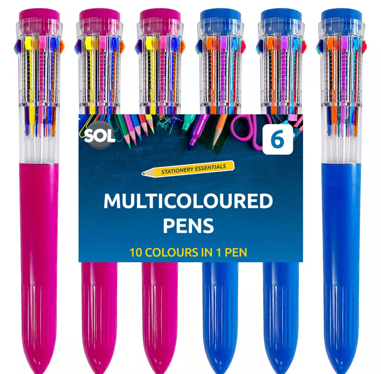 6pk Jumbo Multi-Coloured Retractable Pens