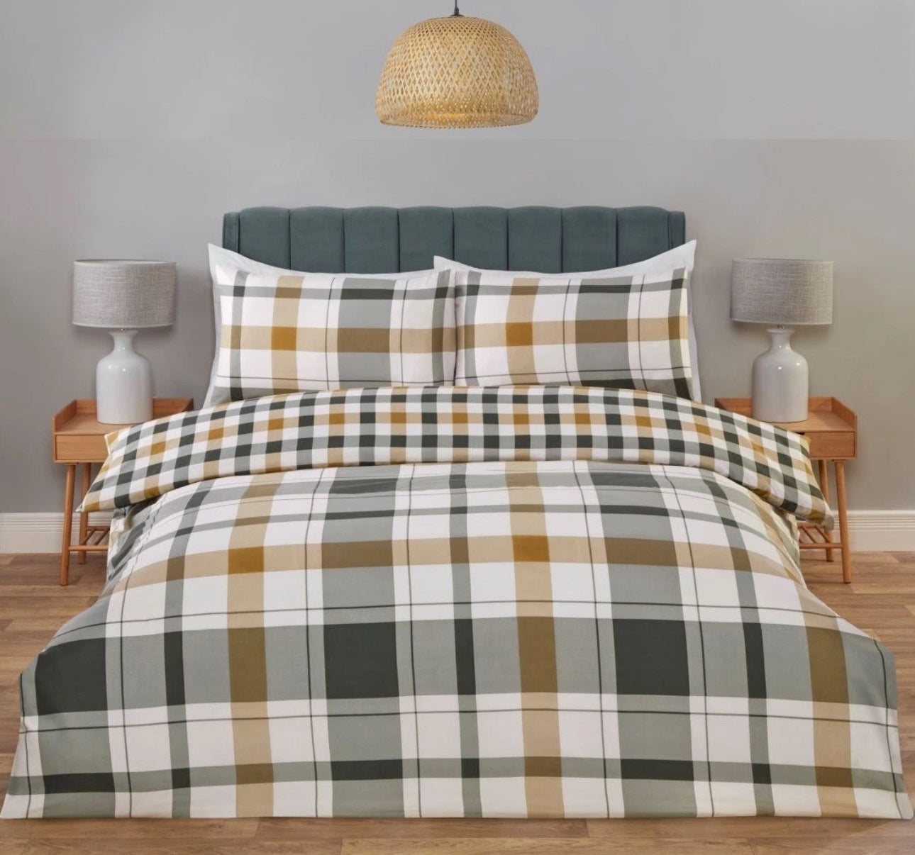 Green & Ochre Tartan Double Duvet Set