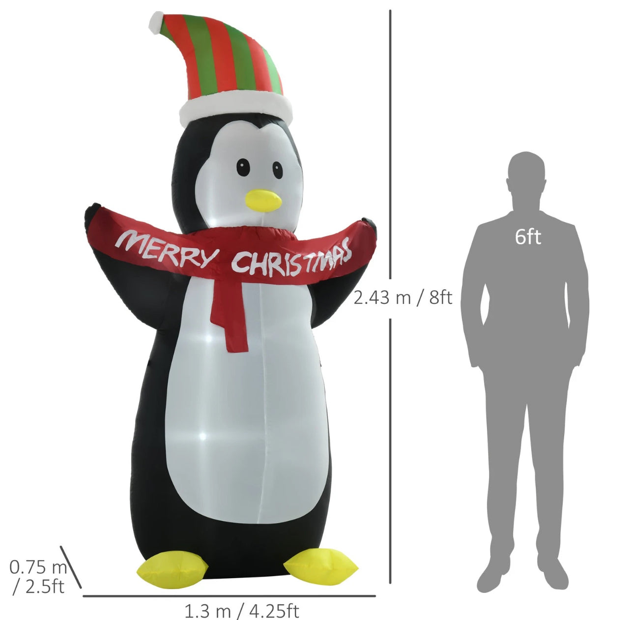 8ft Inflatable Penguin With Christmas Banner