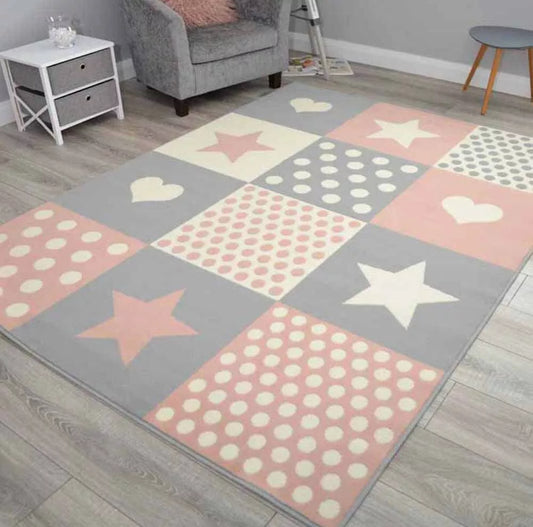 Girls Pink/Grey Bedroom Rug