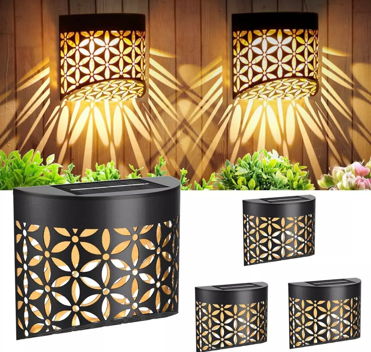 4x Solar Powered Garden Wall Lights