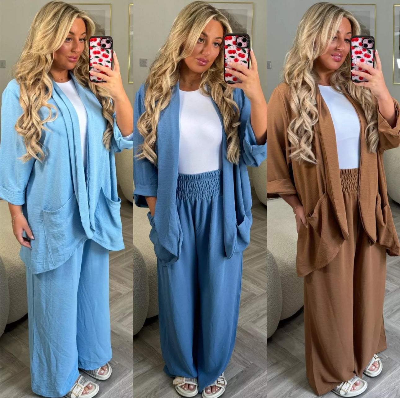 Ladies 2pc Chiffon Cardigan and Trousers Set