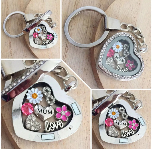 Heart Shaped Mum Charm Locket Keyring