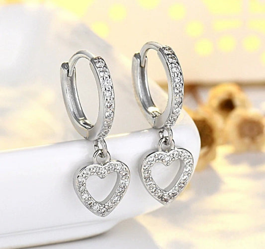 Heart Crystal Dangle Hoop Earrings