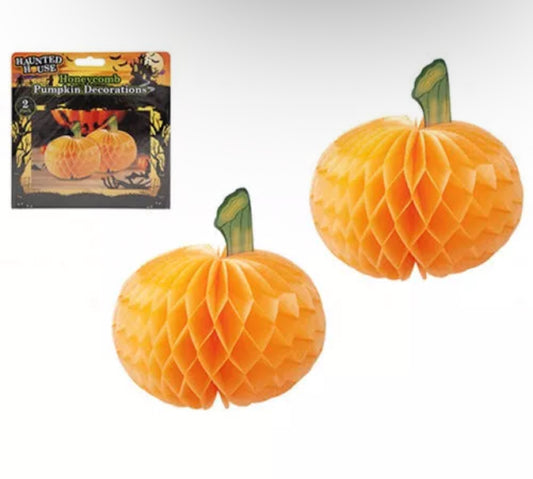 Set Of 2 Honeycomb Pumpkin Decorations