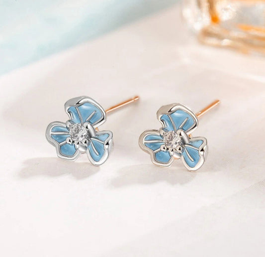 Blue Iris Flower Earrings