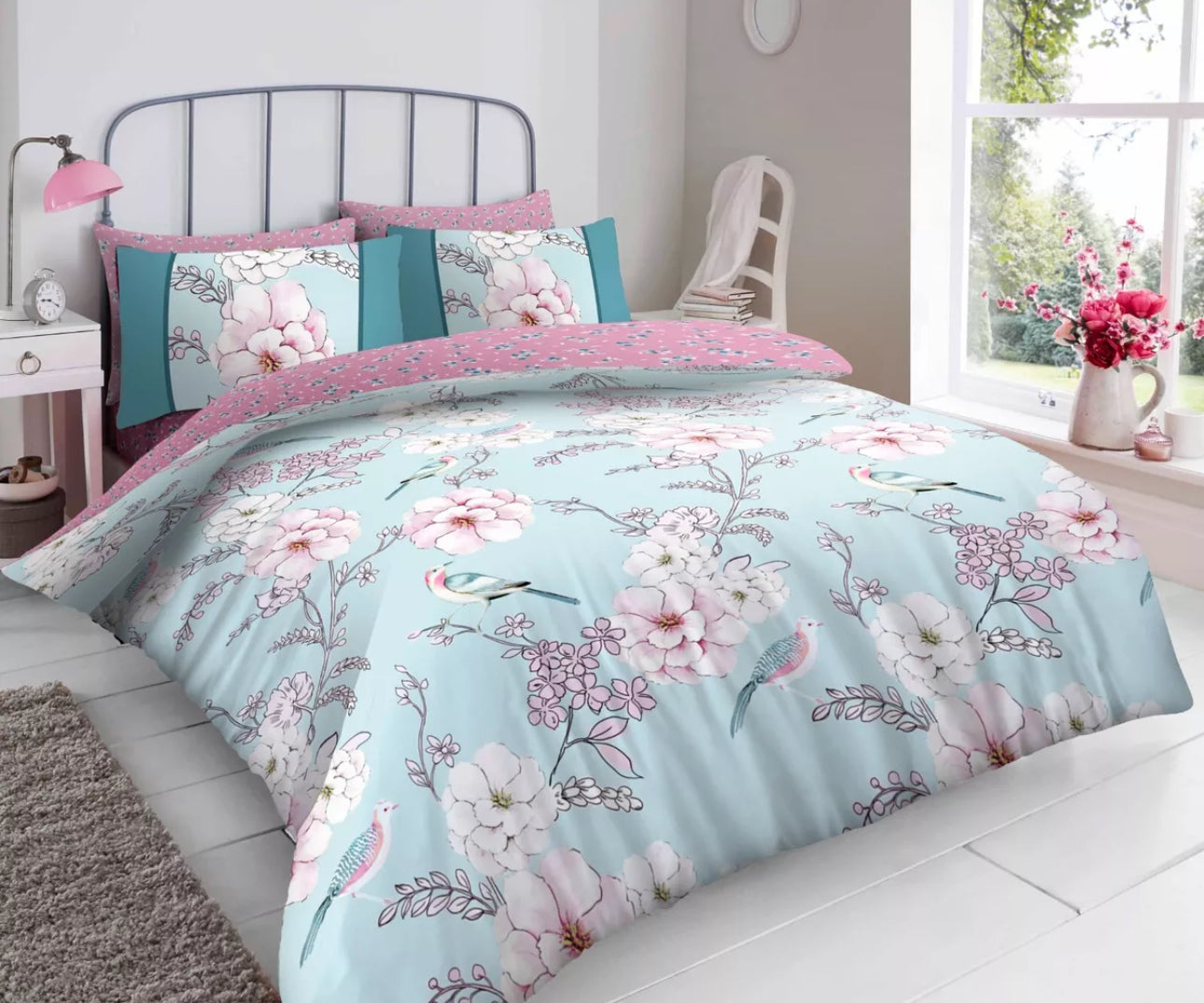 Light Blue Floral Duvet Set SINGLE