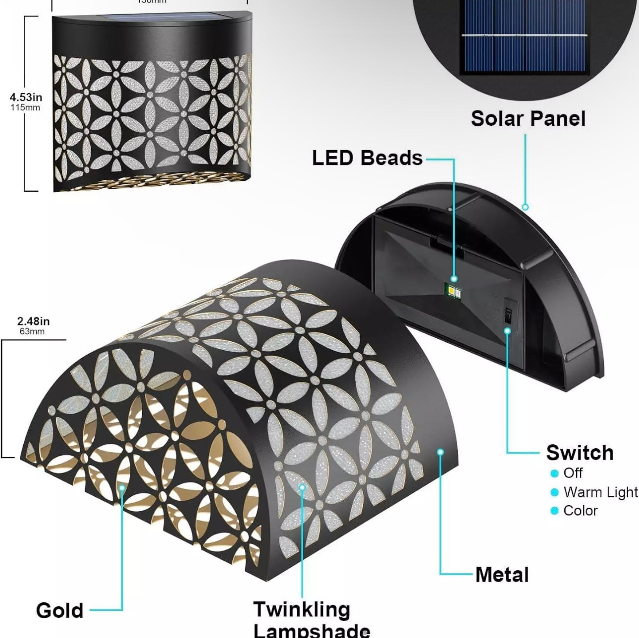 4x Solar Powered Garden Wall Lights