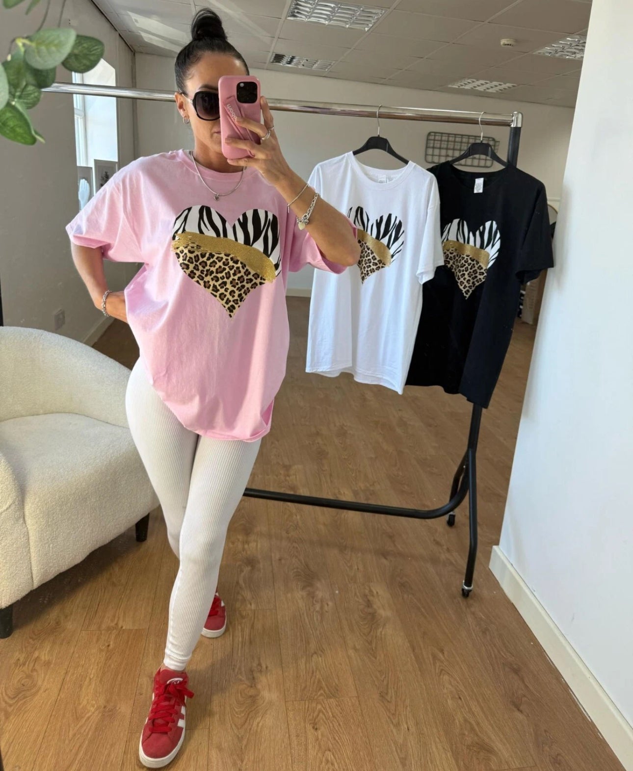 Oversized Zebra/Leopard Print Heart T-Shirt