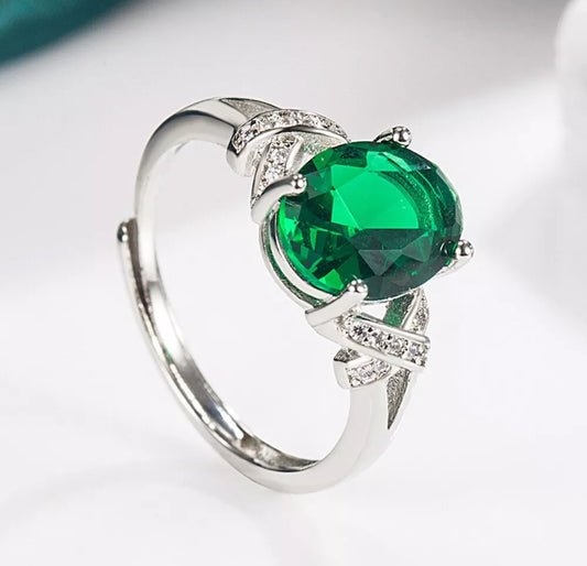Adjustable Green Crystal Ring