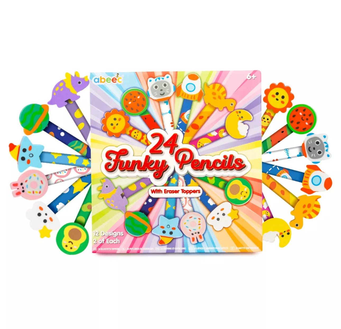 24 Funky Pencils & Erasers