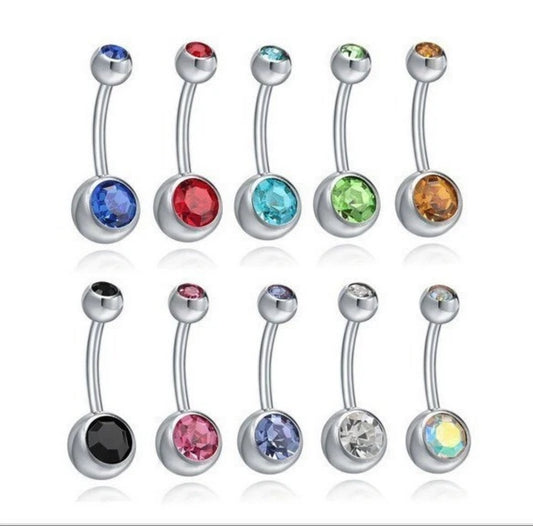 Coloured Crystal Belly Button Bar