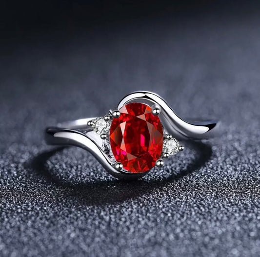 Red Crystal Adjustable Ring