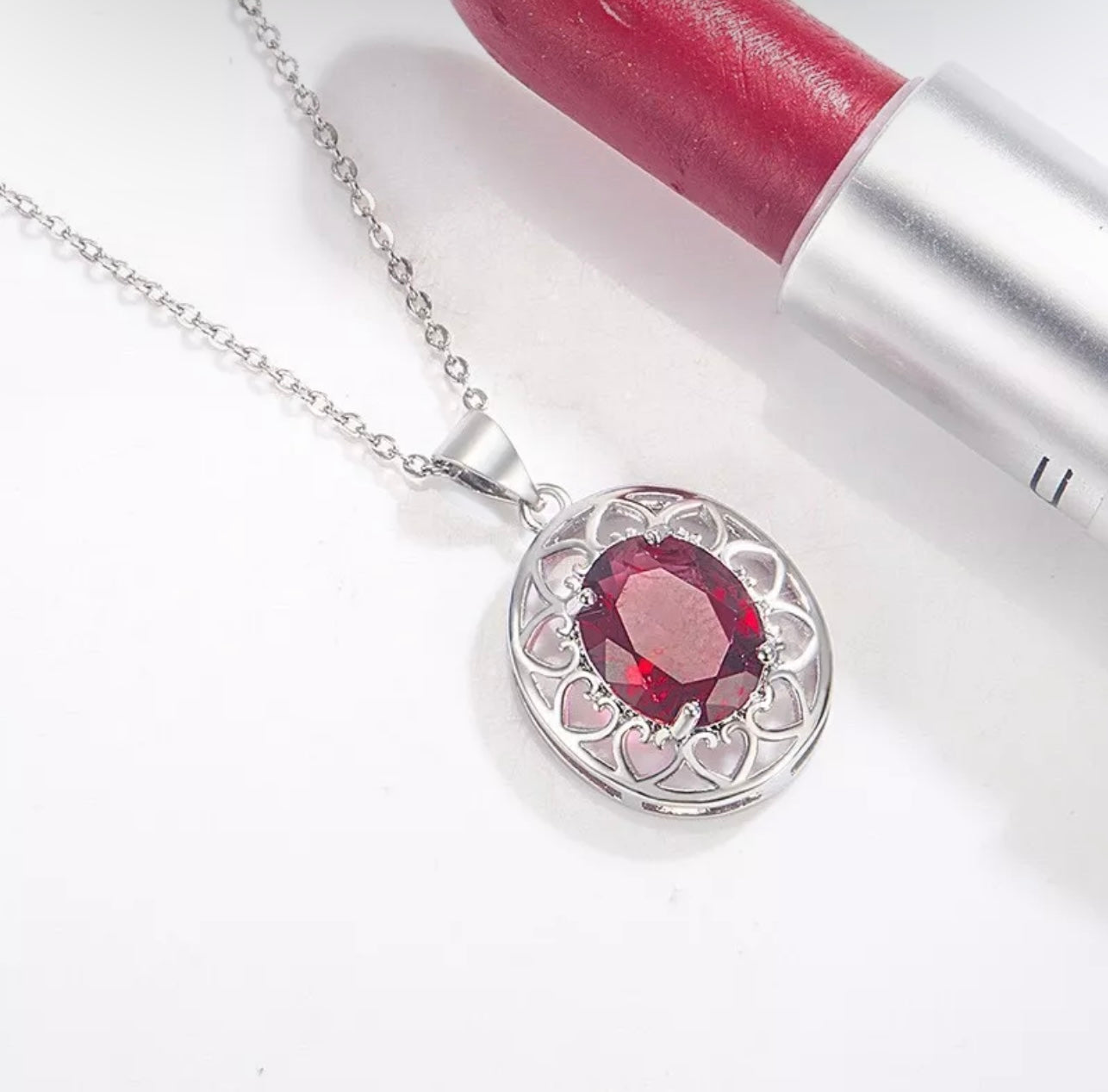 Elegant Oval Red Crystal Pendant