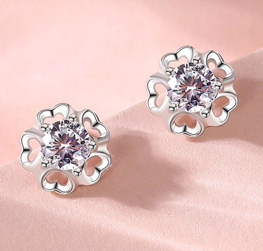 Heart Leaf CZ Stud Earrings