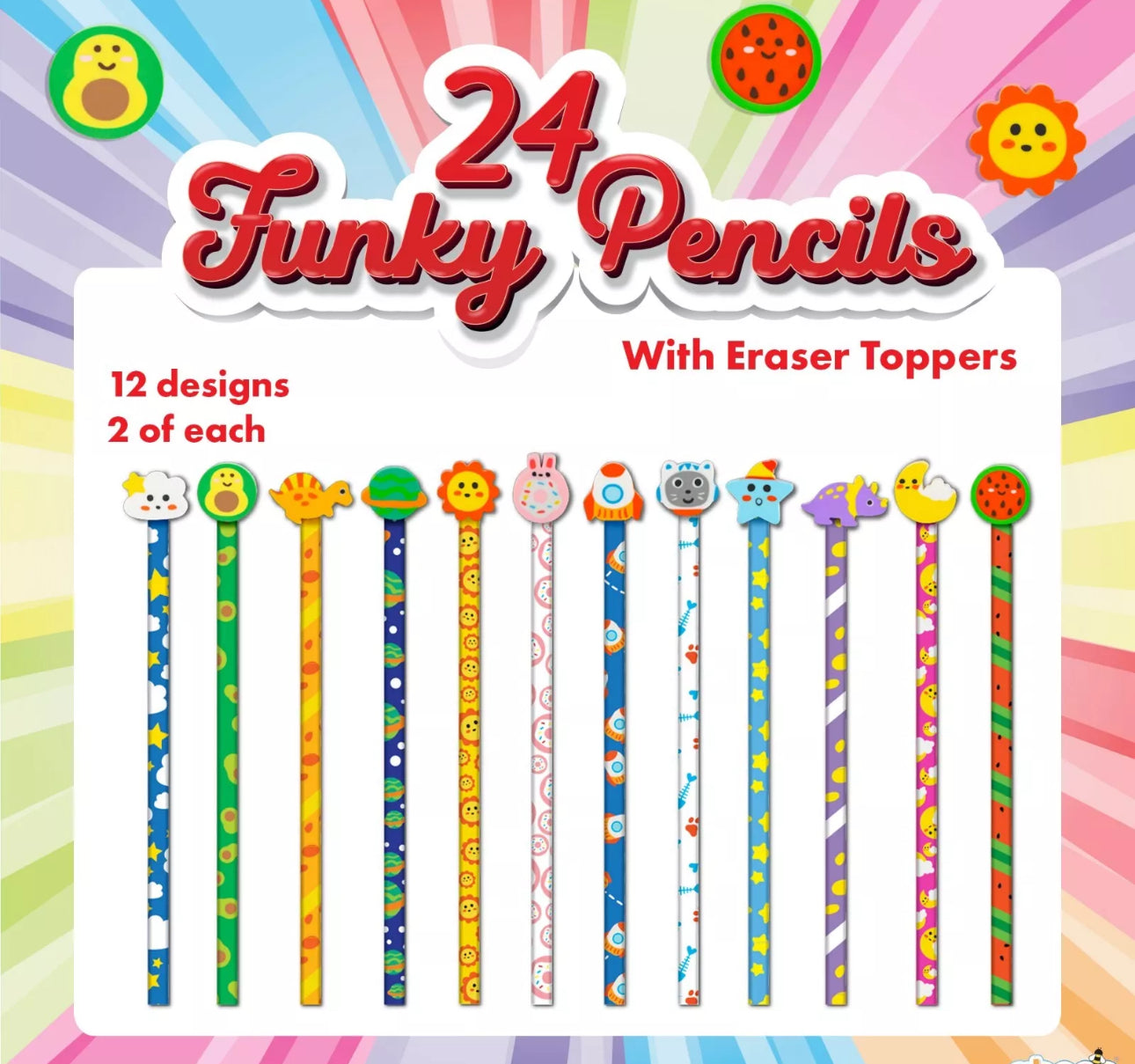 24 Funky Pencils & Erasers