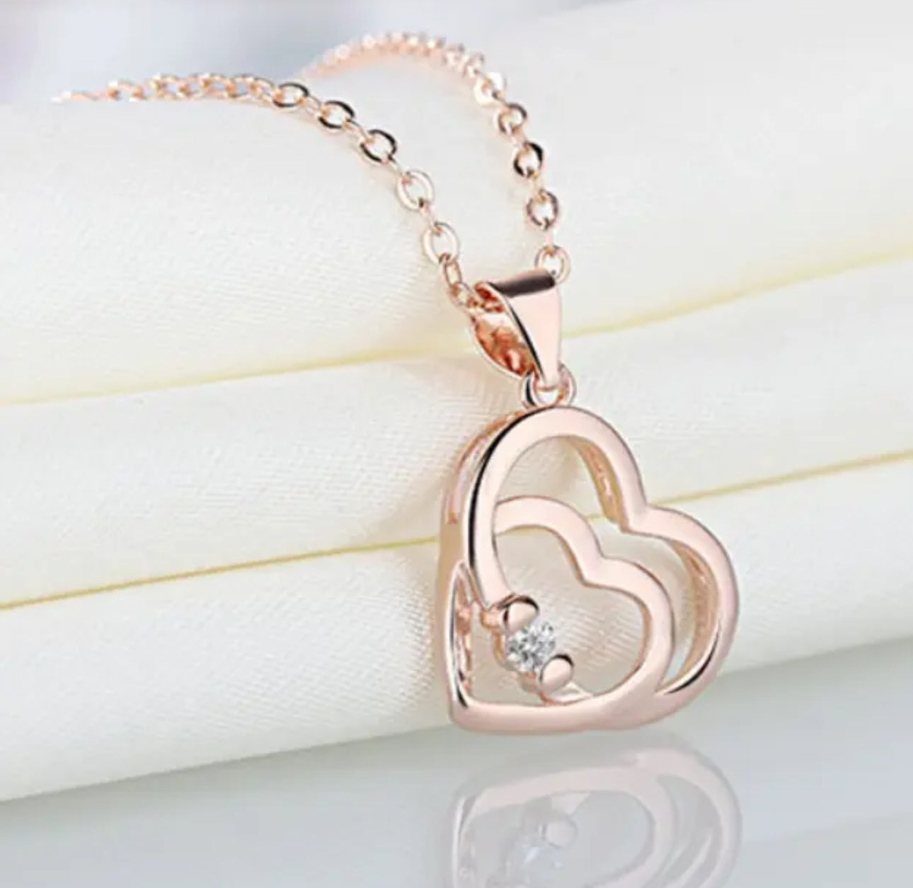 Double Heart CZ Rose Gold Plated Necklace