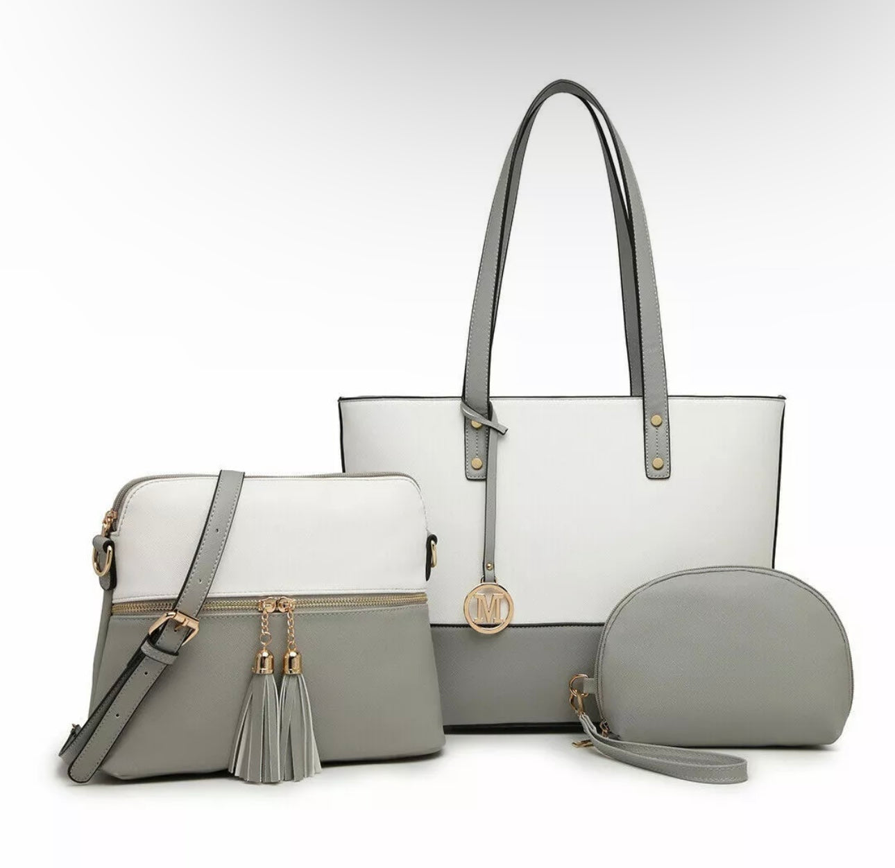 Ladies 3pc Faux Leather Tote Bag Set