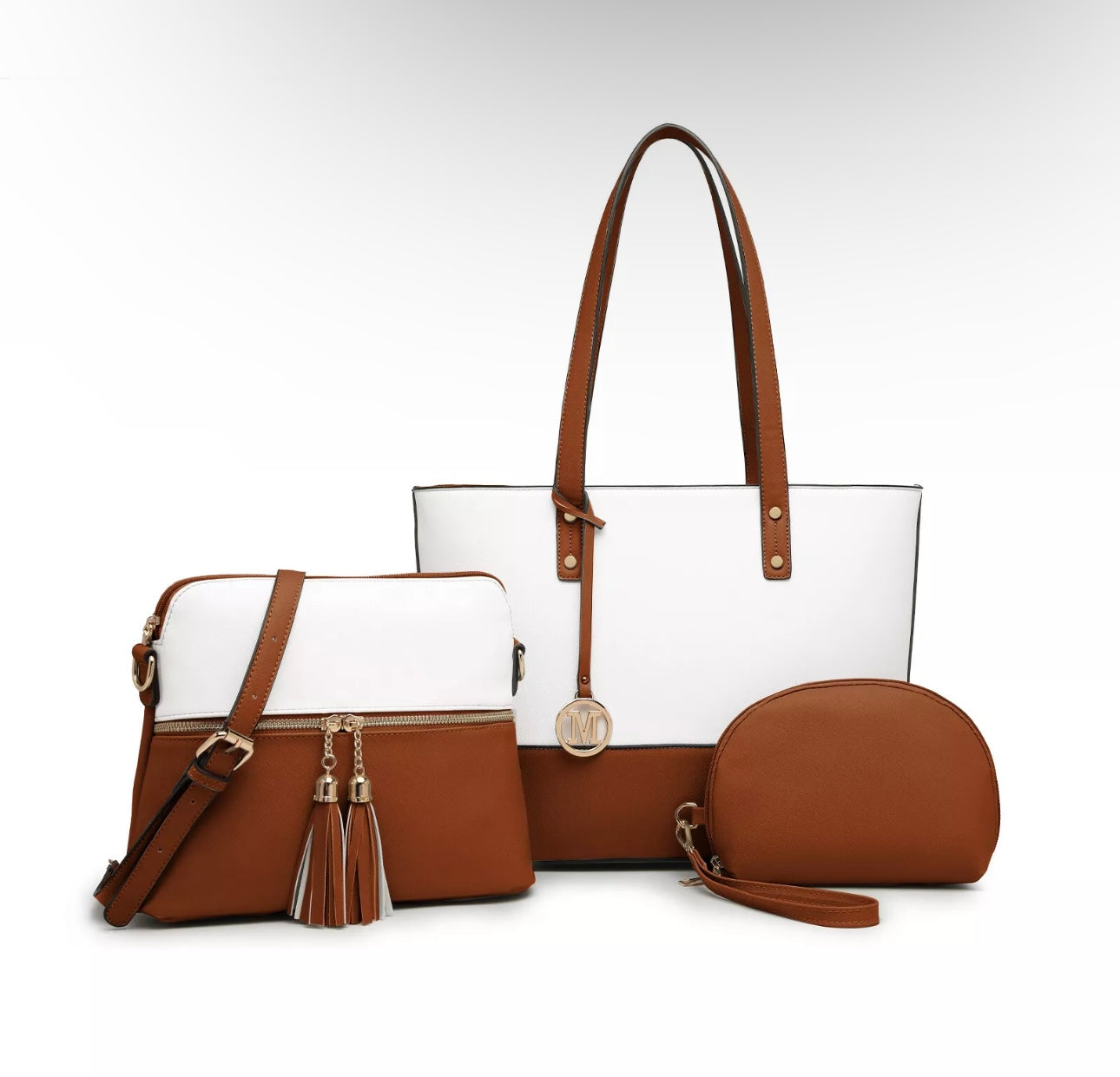 Ladies 3pc Faux Leather Tote Bag Set