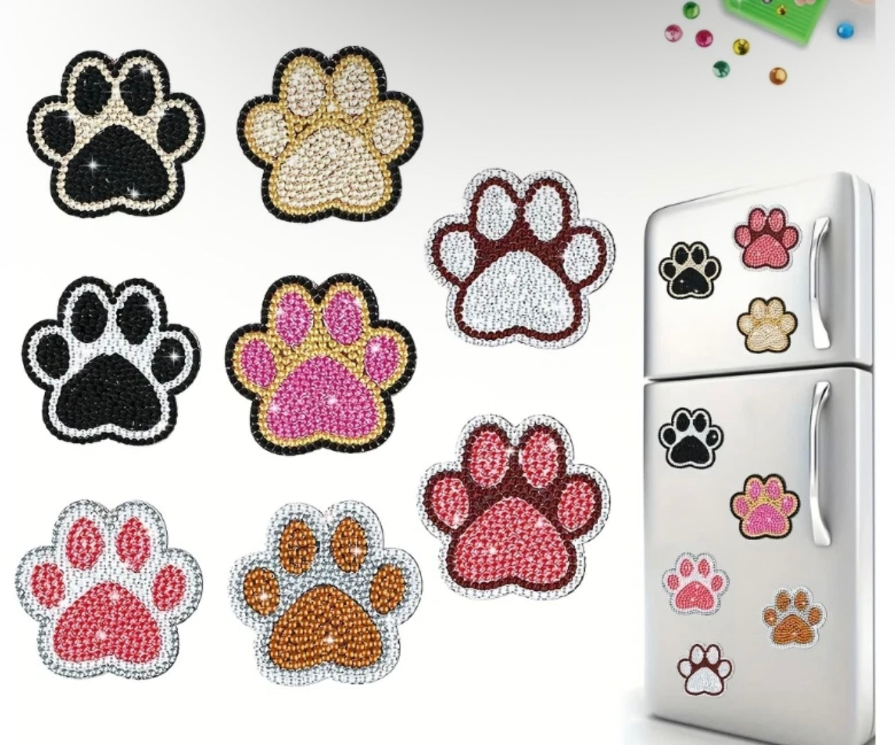 8pcs Paw Print Diamond Art Fridge Magnets
