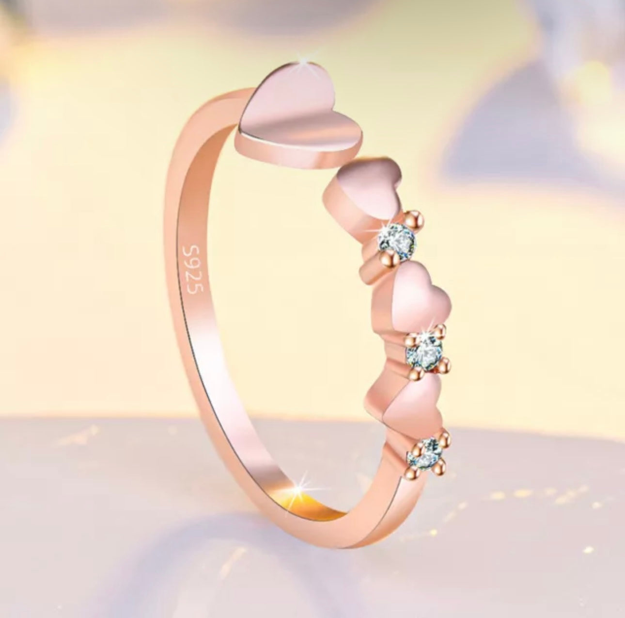 Sparkling Rose Gold Heart Adjustable Ring