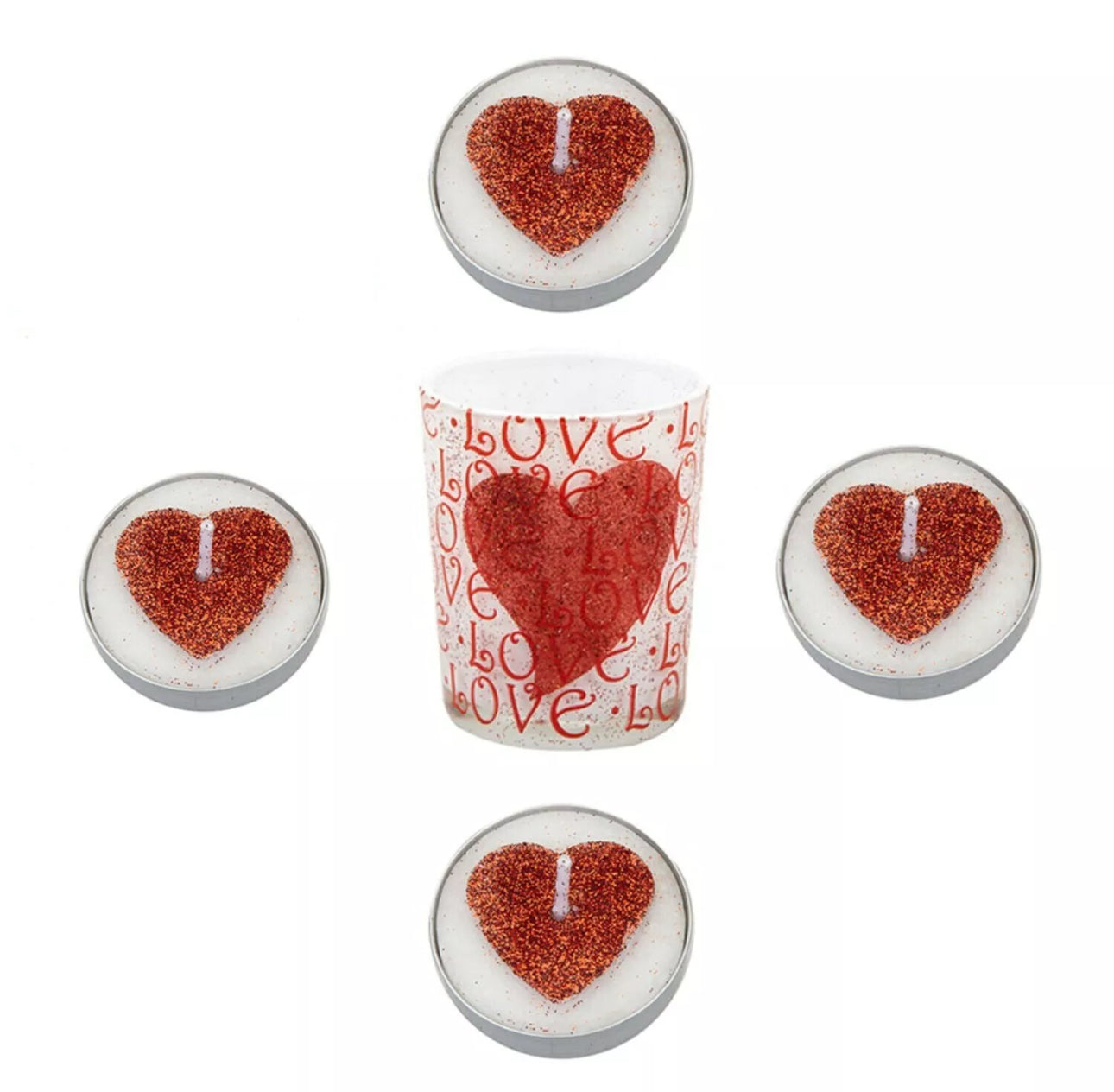 Love Glass Votive Candle and Glitter Tealight Set