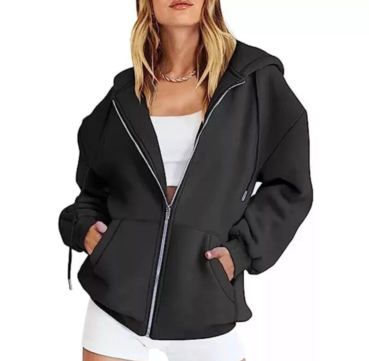 Ladies Plain Zip Up Hoodie