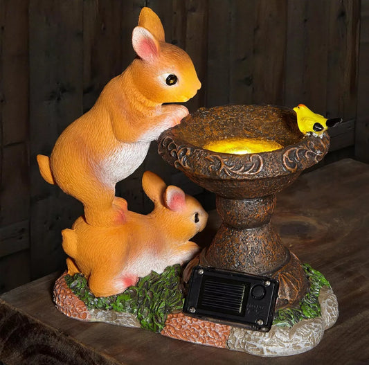 Solar Rabbit Bird Bath Garden Ornament