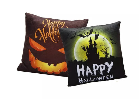 Set Of 2 Halloween Scatter Cushions With LEDs
