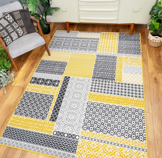 Yellow/Grey Modern Patchwork Rug