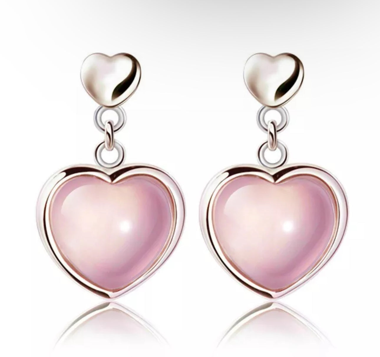 Silver Rose Quartz Heart Drop Earrings