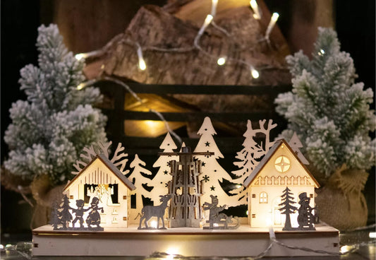 Light Up Wooden Festive Village Scene