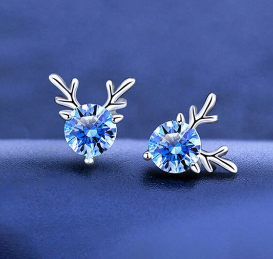 Blue Crystal Reindeer Earrings