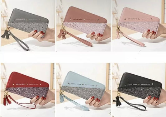 Long PU Leather Glitter Purse