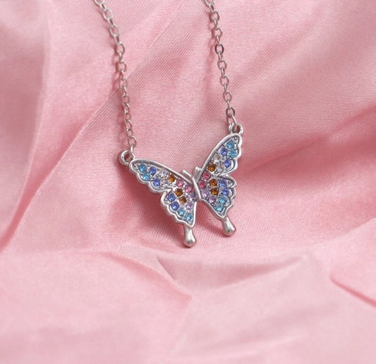 Colourful Gemstone Butterfly Necklace