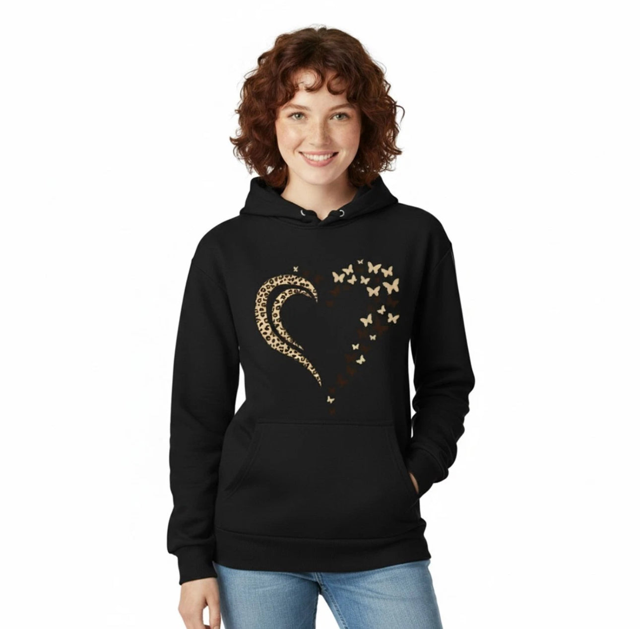 Leopard/Butterfly Heart Print Hoodie
