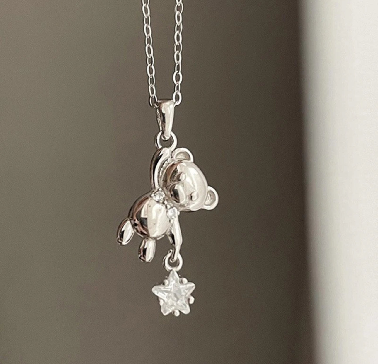 Silver Star Teddy Necklace