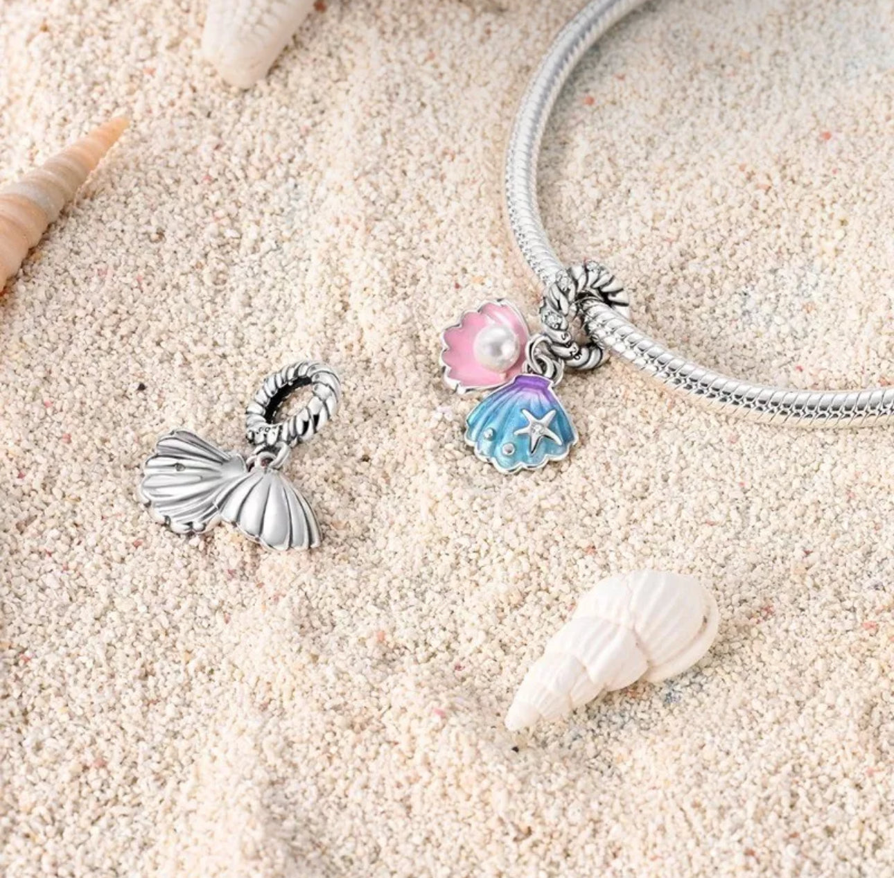 Pink & Blue Seashell Charm