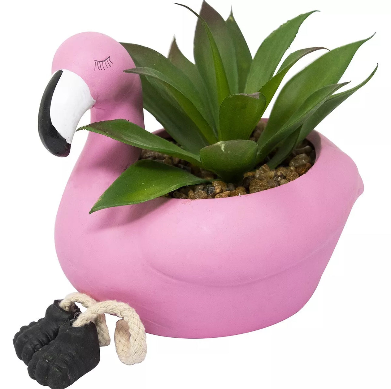 Set Of 2 Pink Flamingo Ceramic Pots With Succulents