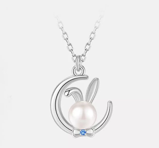 Pearl Rabbit Moon Necklace