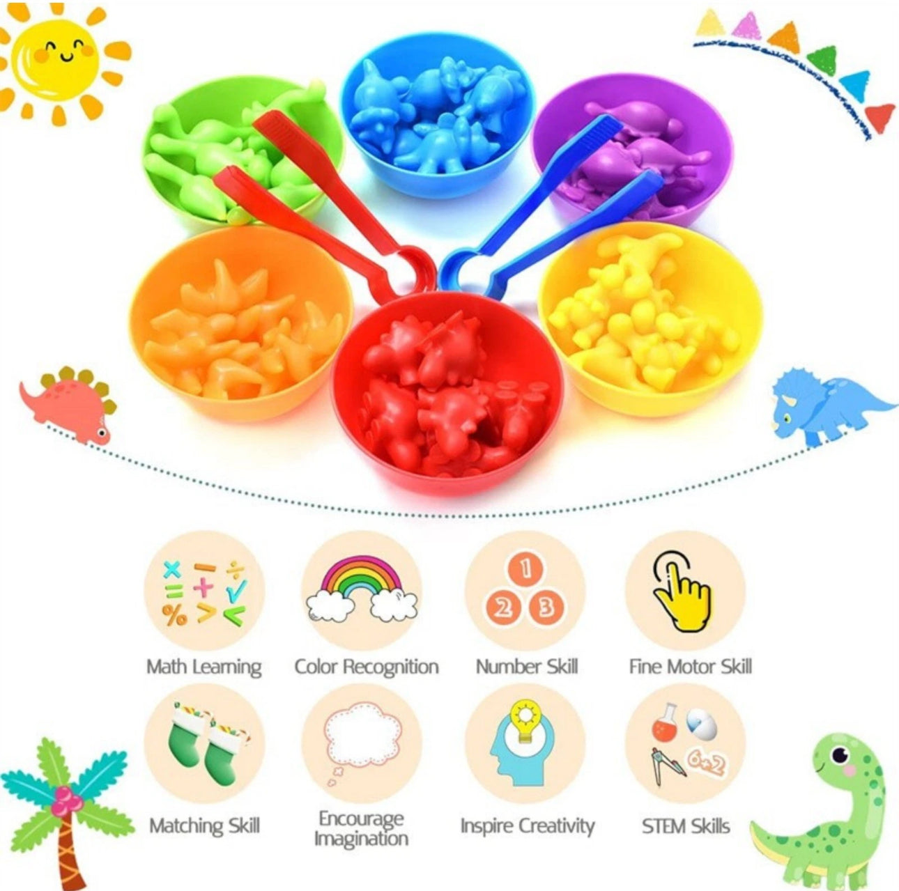58pc Multi Coloured Dinosaur Sorting Activity Set