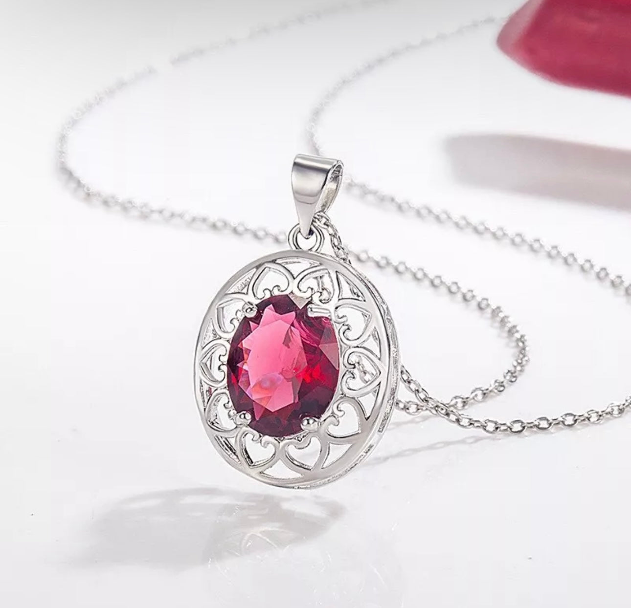 Elegant Oval Red Crystal Pendant