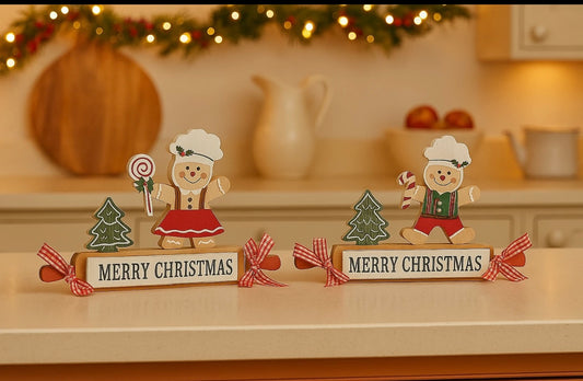 Set Of 2 Wooden Gingerbread Chefs