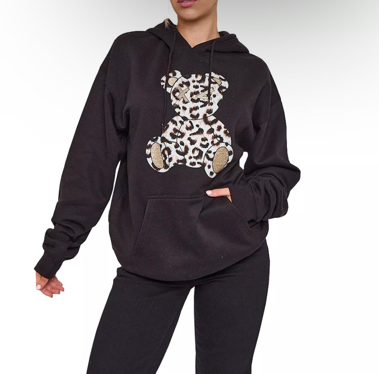 Oversized Leopard Print Teddy Hoodie