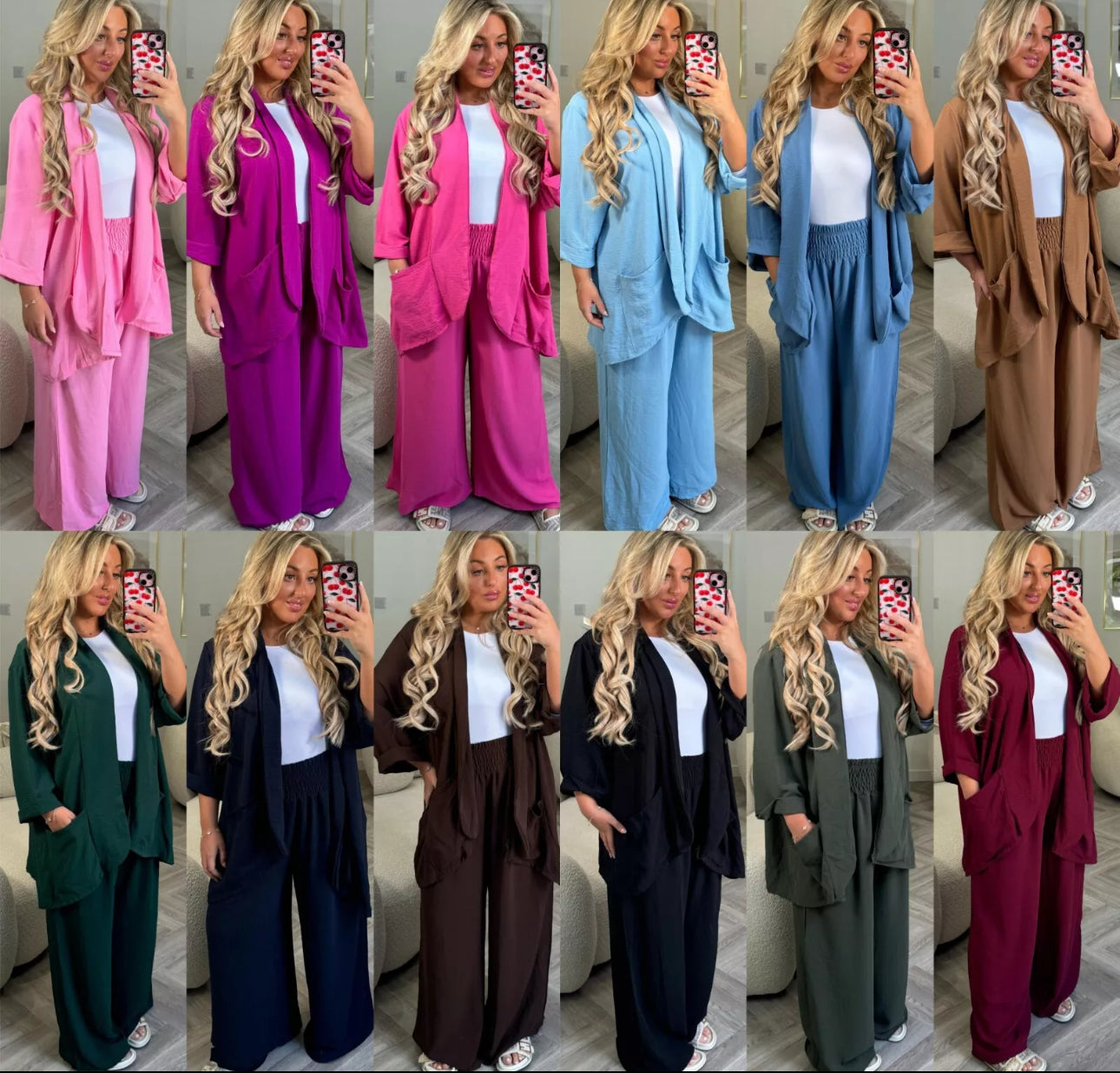 Ladies 2pc Chiffon Cardigan and Trousers Set