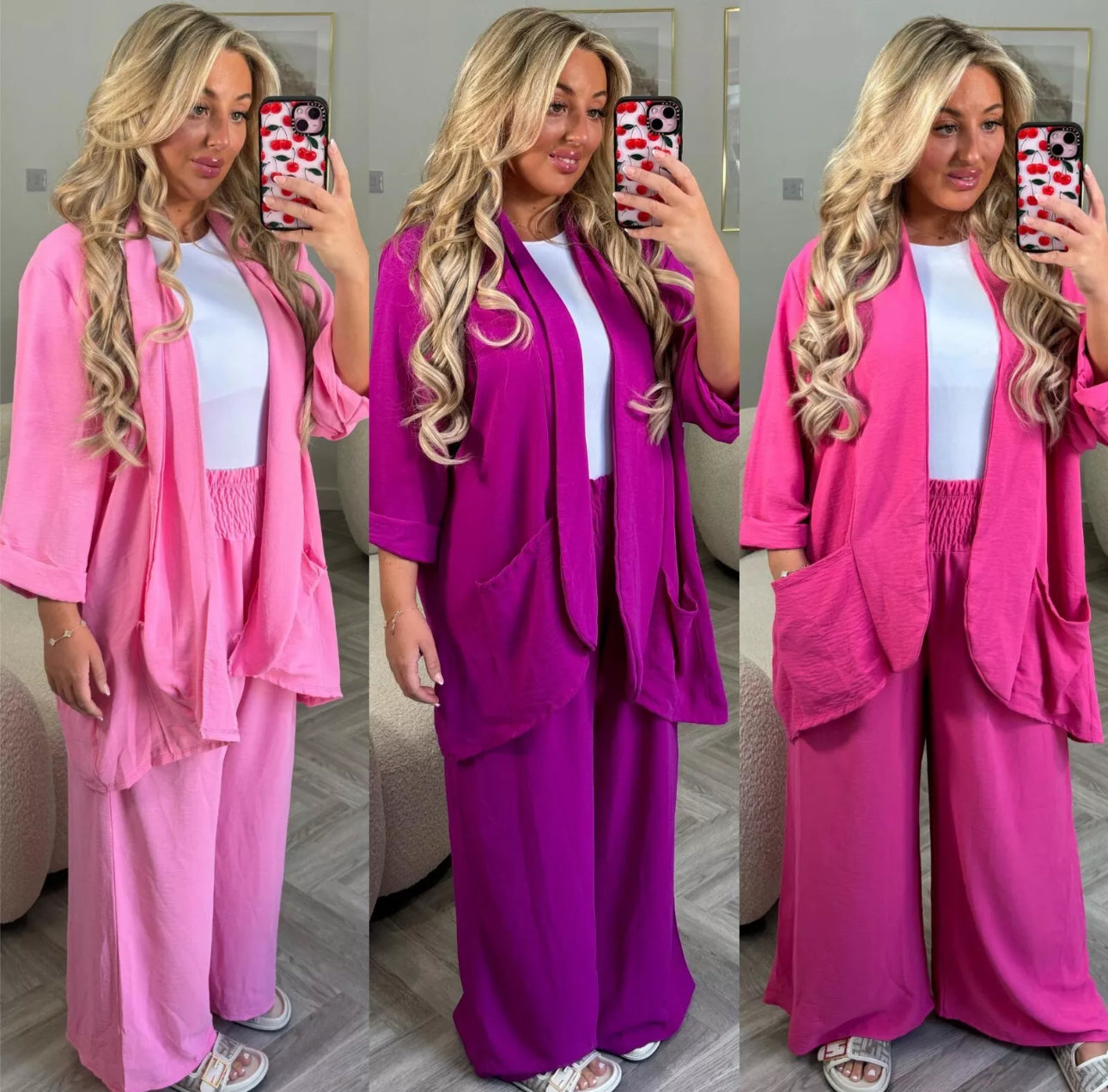 Ladies 2pc Chiffon Cardigan and Trousers Set