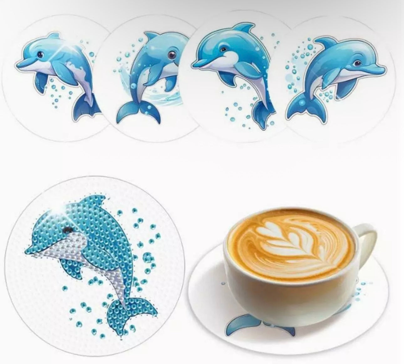 4pcs Dolphin Diamond Art Coasters