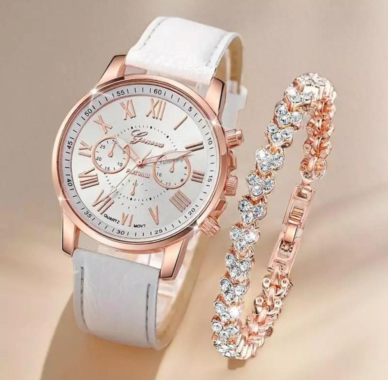 Ladies Watch & Rhinestone Bracelet